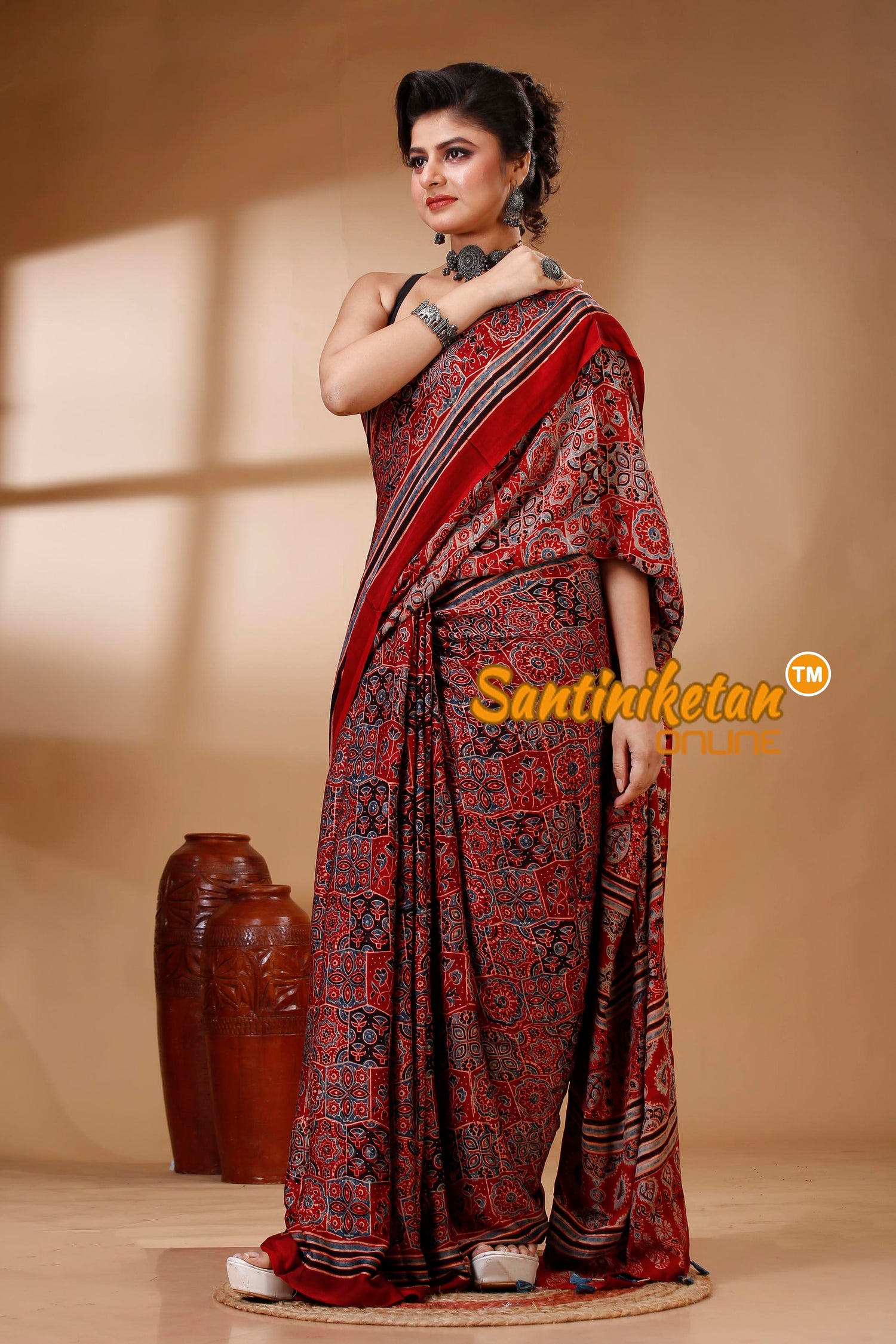 Ajrakh Hand Block On Modal Silk SN202522907