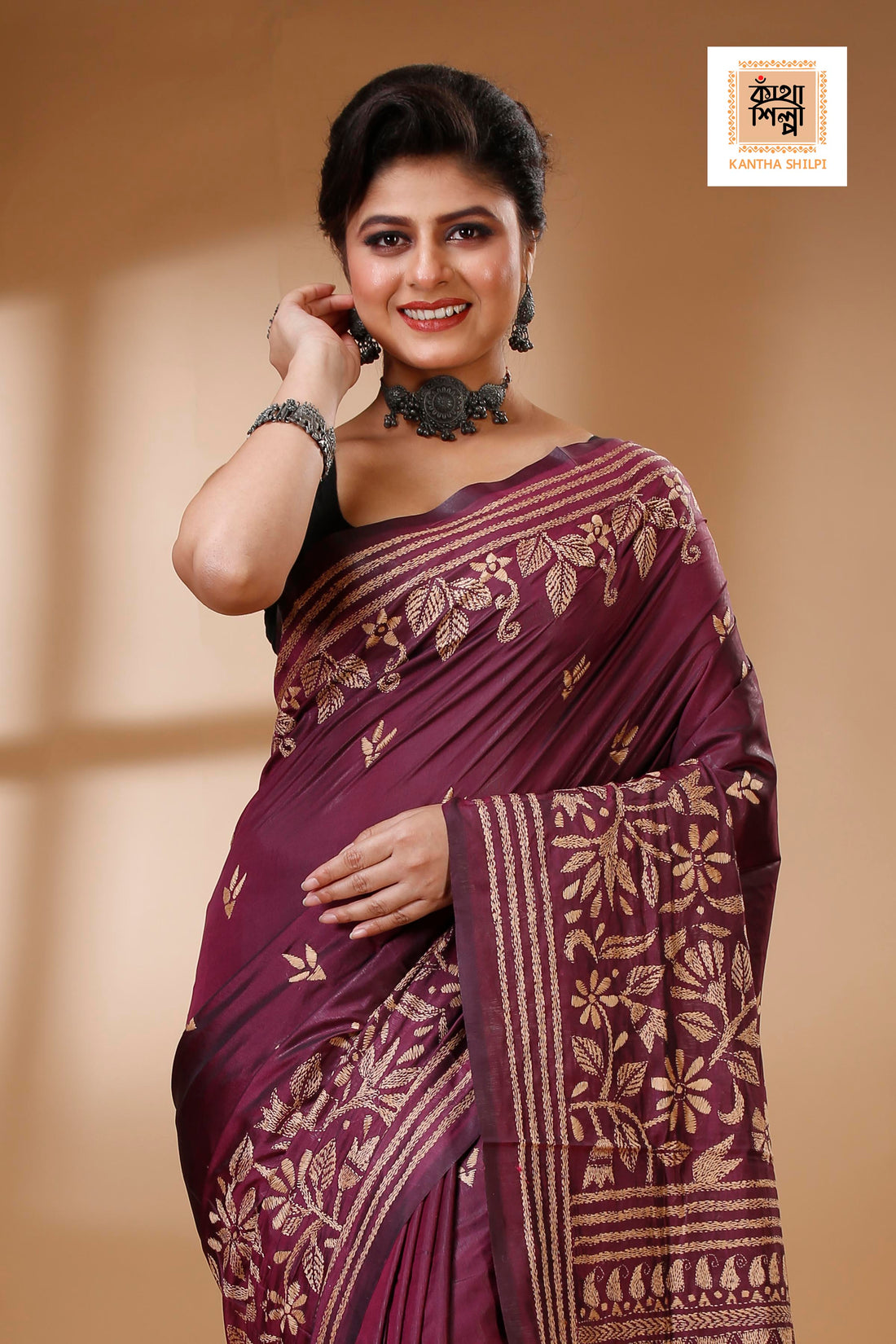 Bangalore Silk Kantha Stitch Saree SN202522913