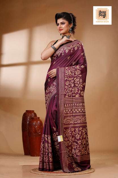 Bangalore Silk Kantha Stitch Saree SN202522913