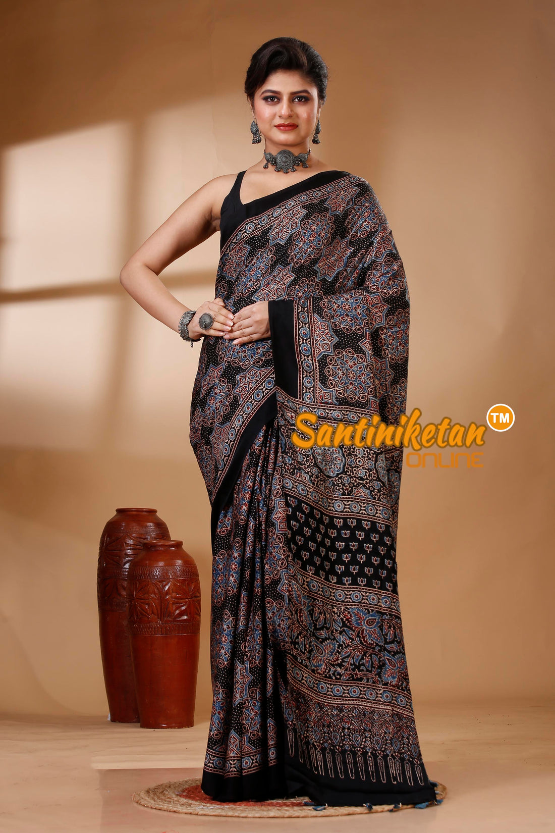 Ajrakh Hand Block On Modal Silk SN202522919