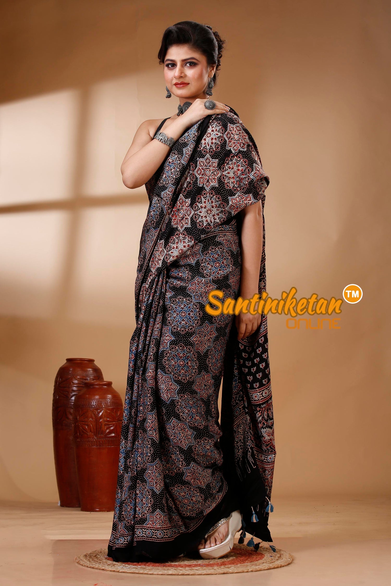 Ajrakh Hand Block On Modal Silk SN202522919