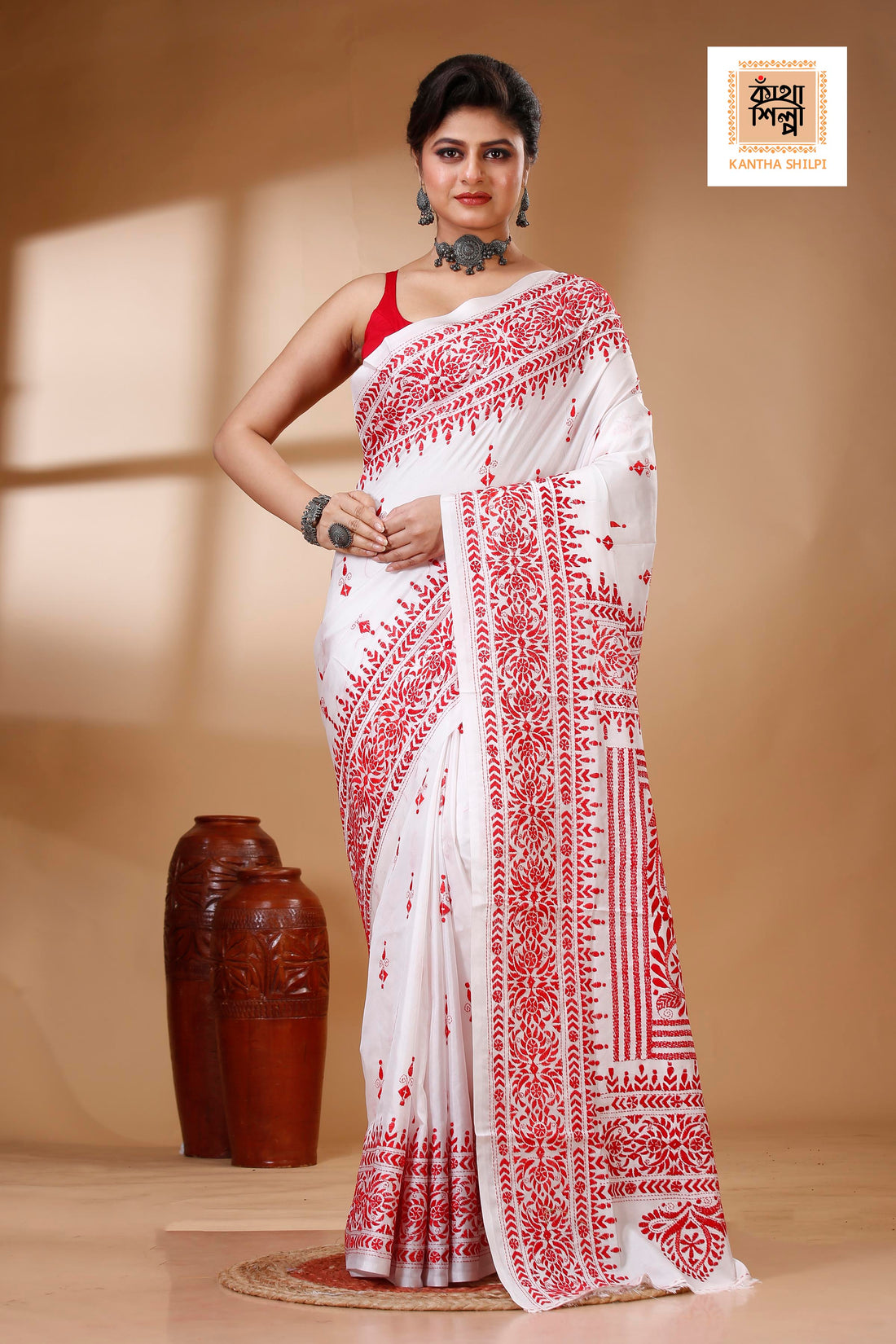 Bangalore Silk Kantha Stitch Saree SN202522925