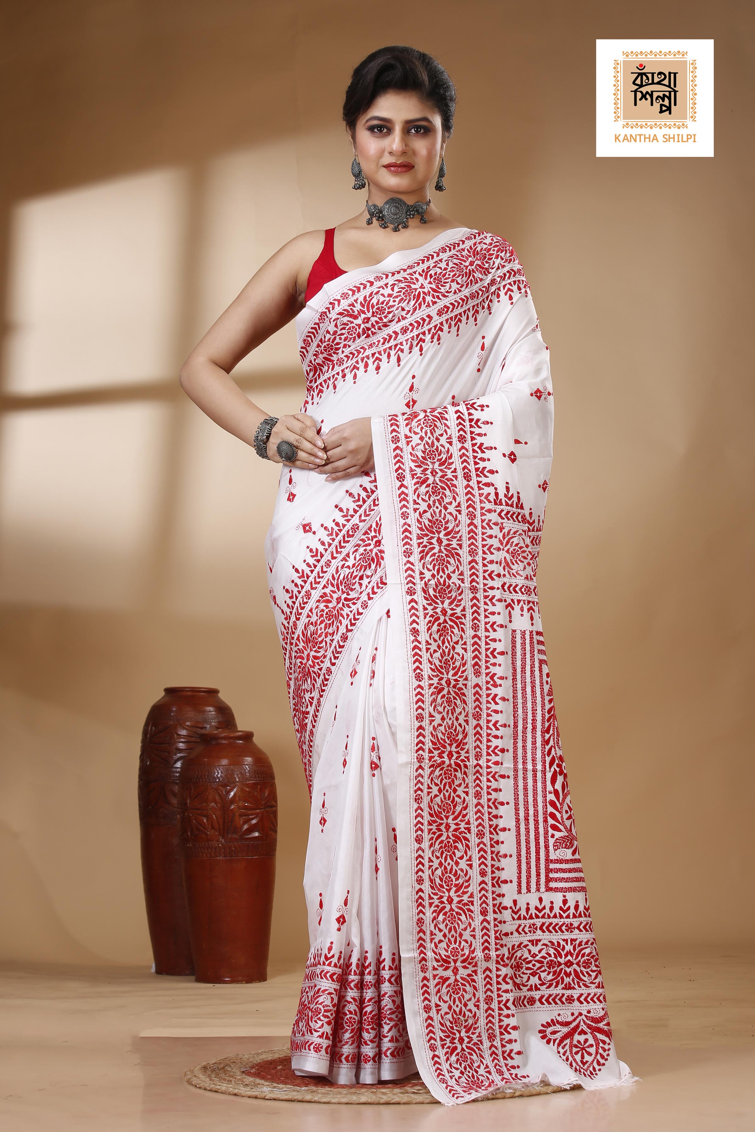 Bangalore Silk Kantha Stitch Saree SN202522925