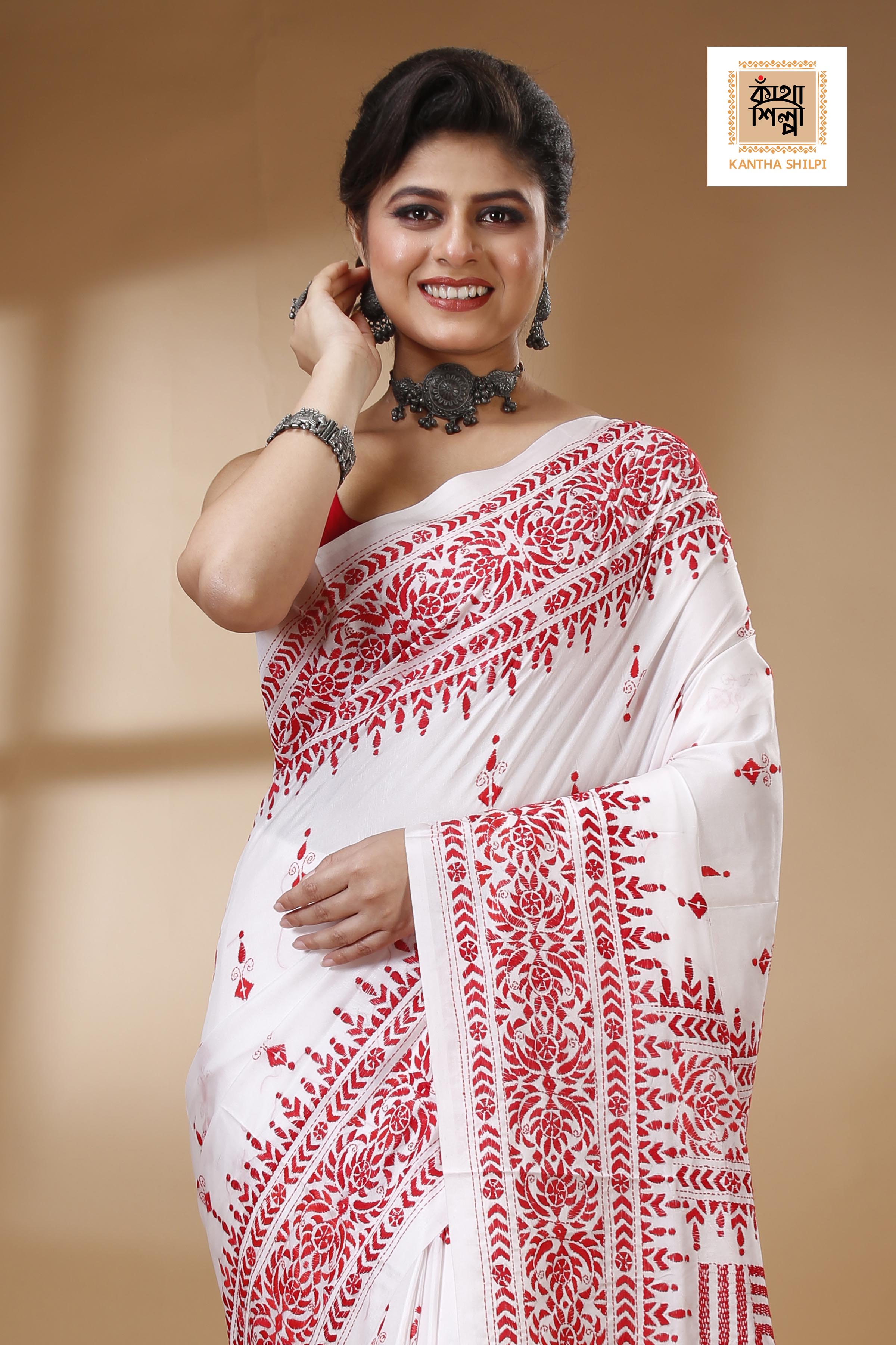 Bangalore Silk Kantha Stitch Saree SN202522925