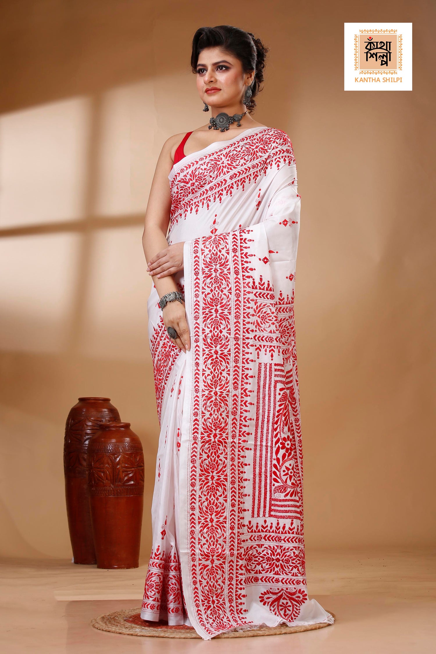 Bangalore Silk Kantha Stitch Saree SN202522925