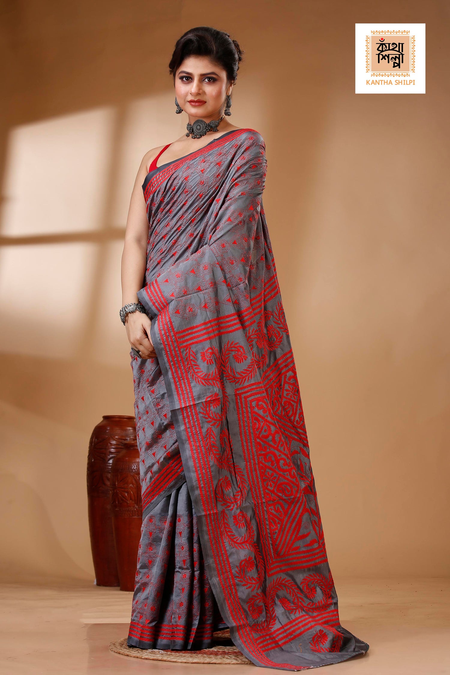 Bangalore Silk Kantha Stitch Saree SN202522949