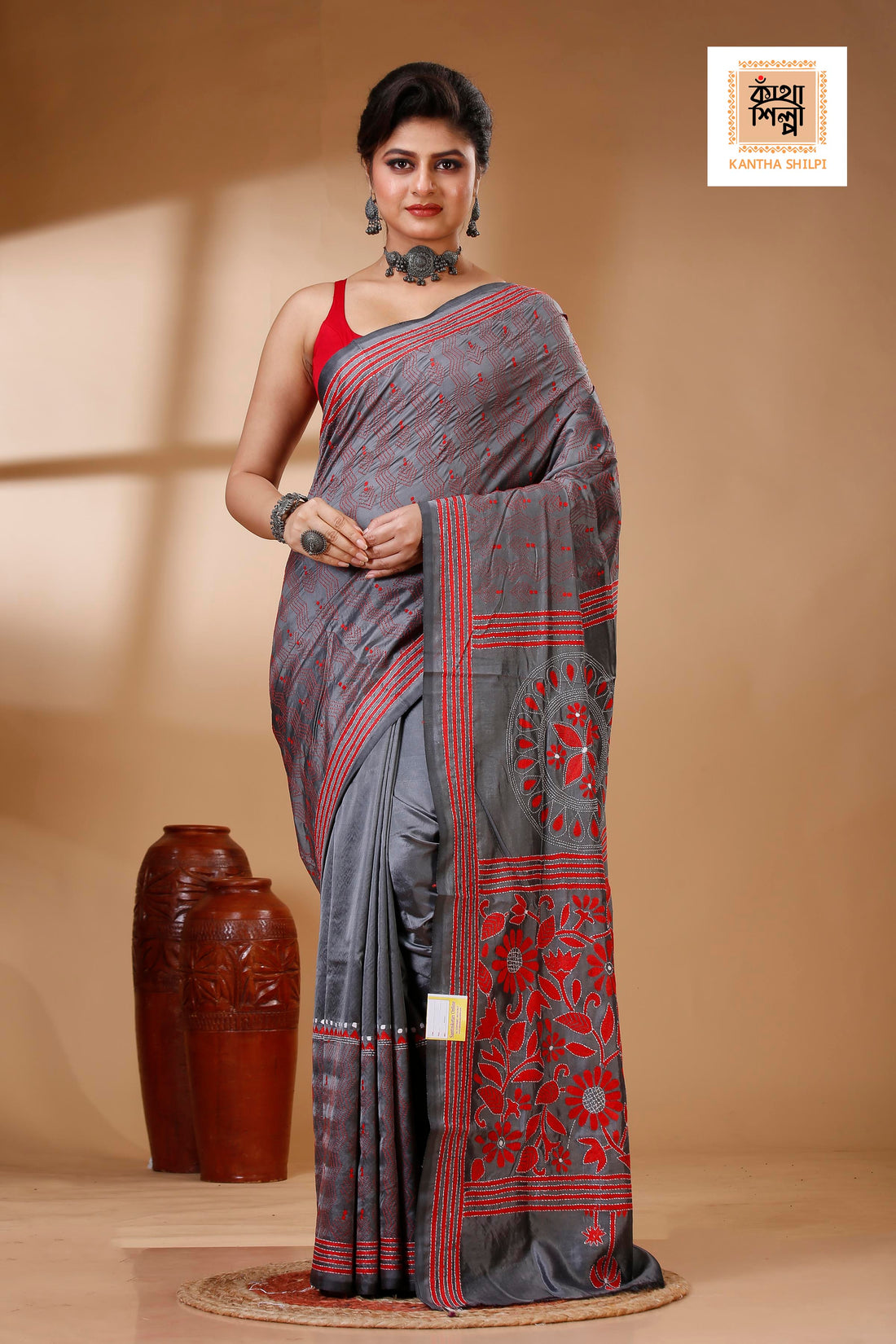 Bangalore Silk Kantha Stitch Saree SN202522955