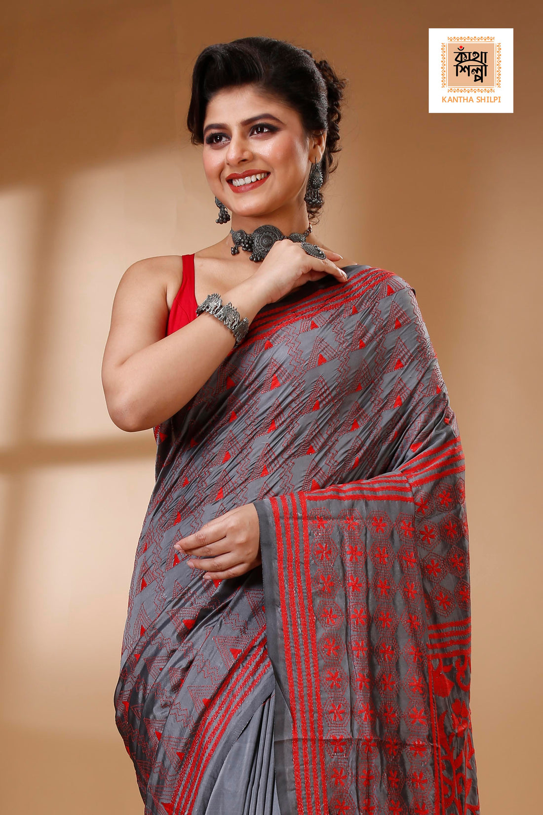 Bangalore Silk Kantha Stitch Saree SN202522961