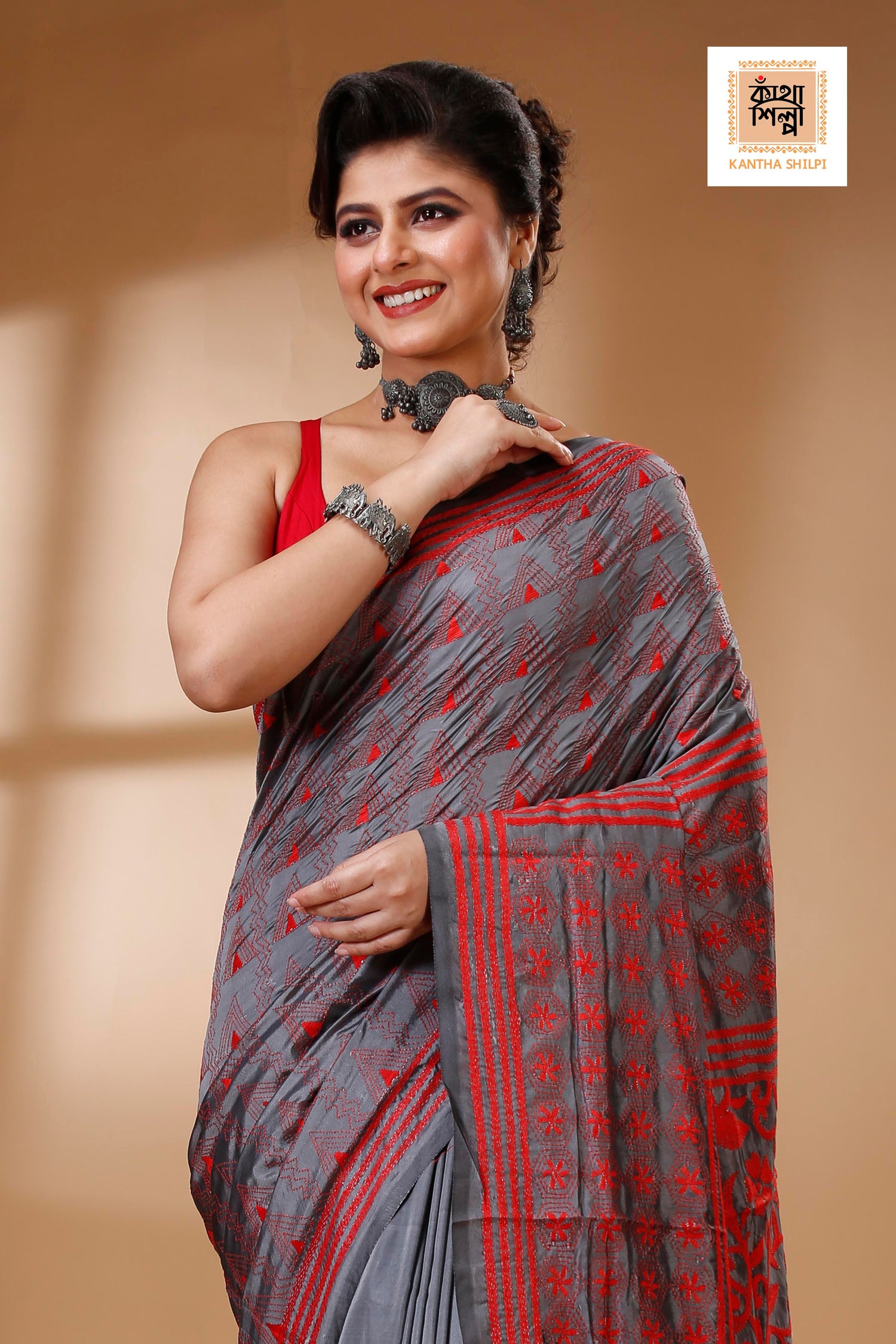 Bangalore Silk Kantha Stitch Saree SN202522961