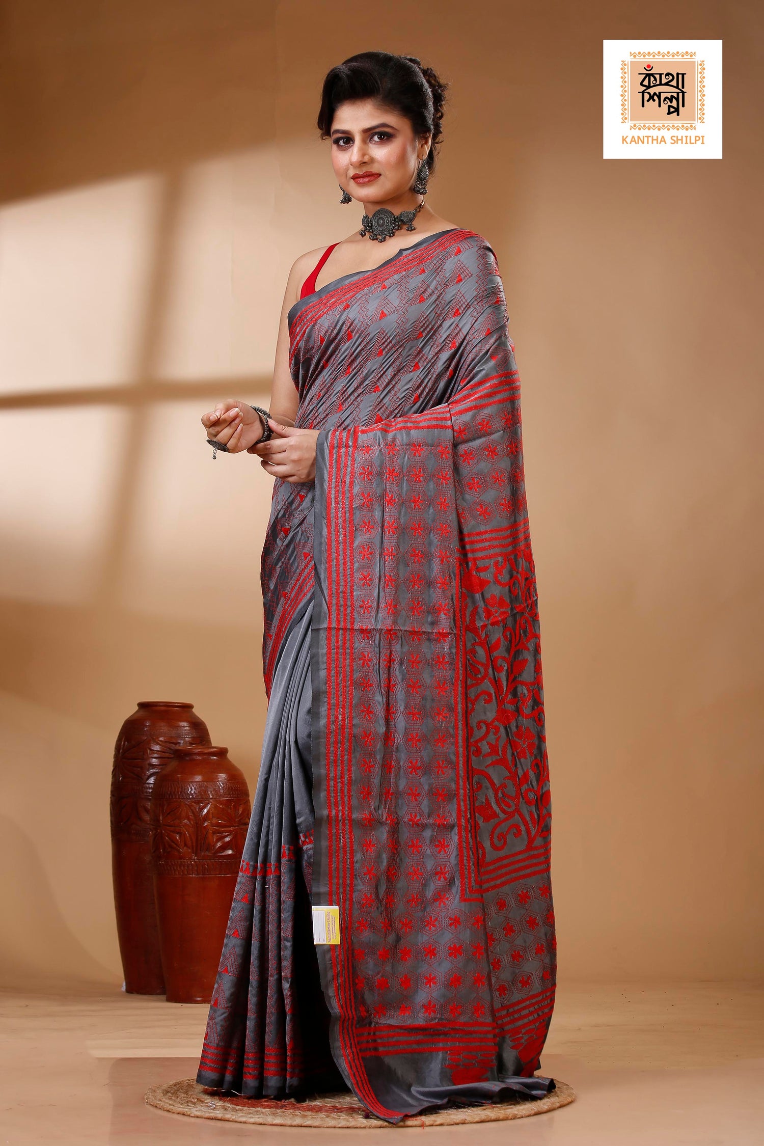 Bangalore Silk Kantha Stitch Saree SN202522961