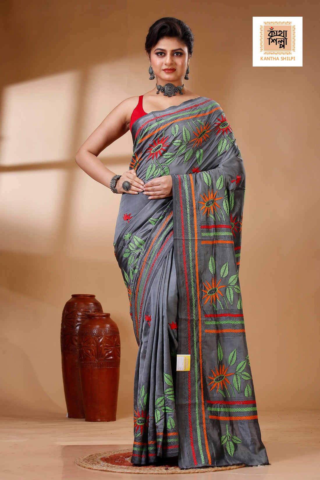 Bangalore Silk Kantha Stitch Saree SN202522967