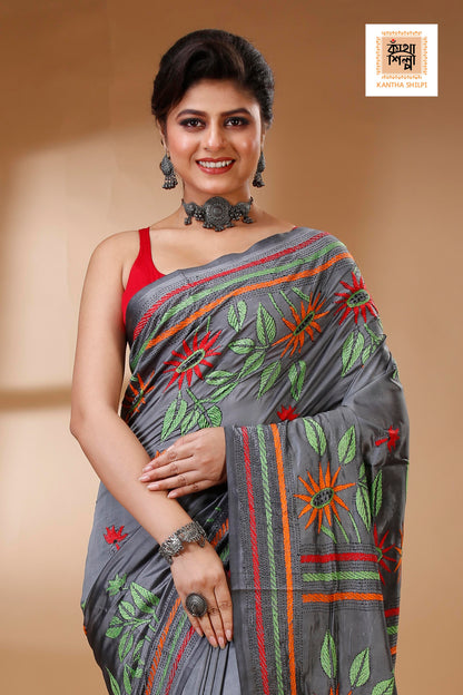 Bangalore Silk Kantha Stitch Saree SN202522967