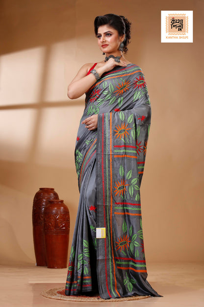 Bangalore Silk Kantha Stitch Saree SN202522967