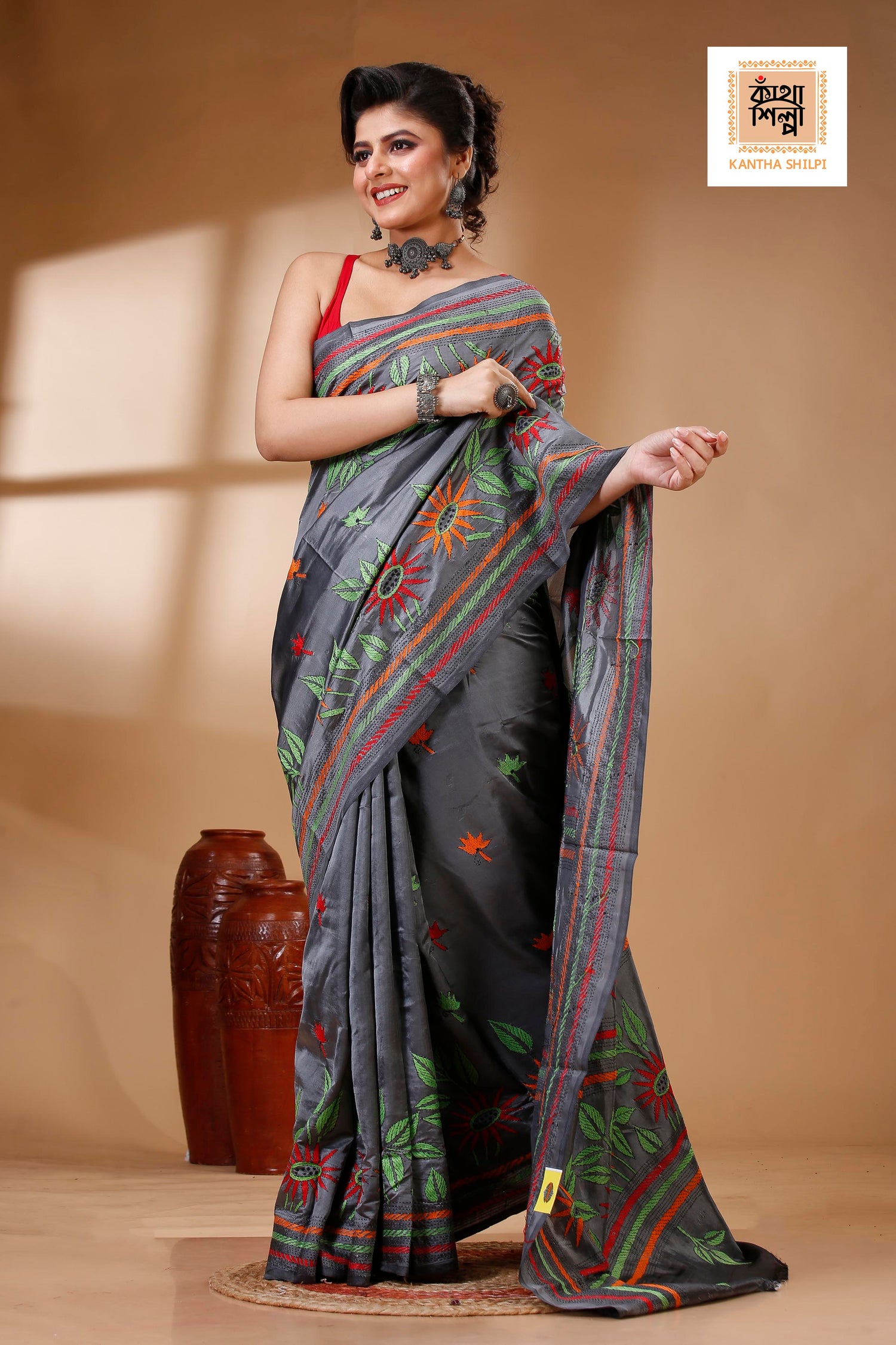 Bangalore Silk Kantha Stitch Saree SN202522967