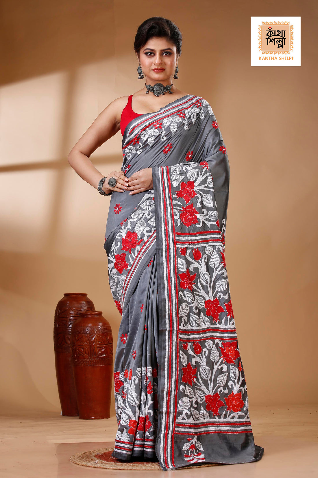 Bangalore Silk Kantha Stitch Saree SN202522973