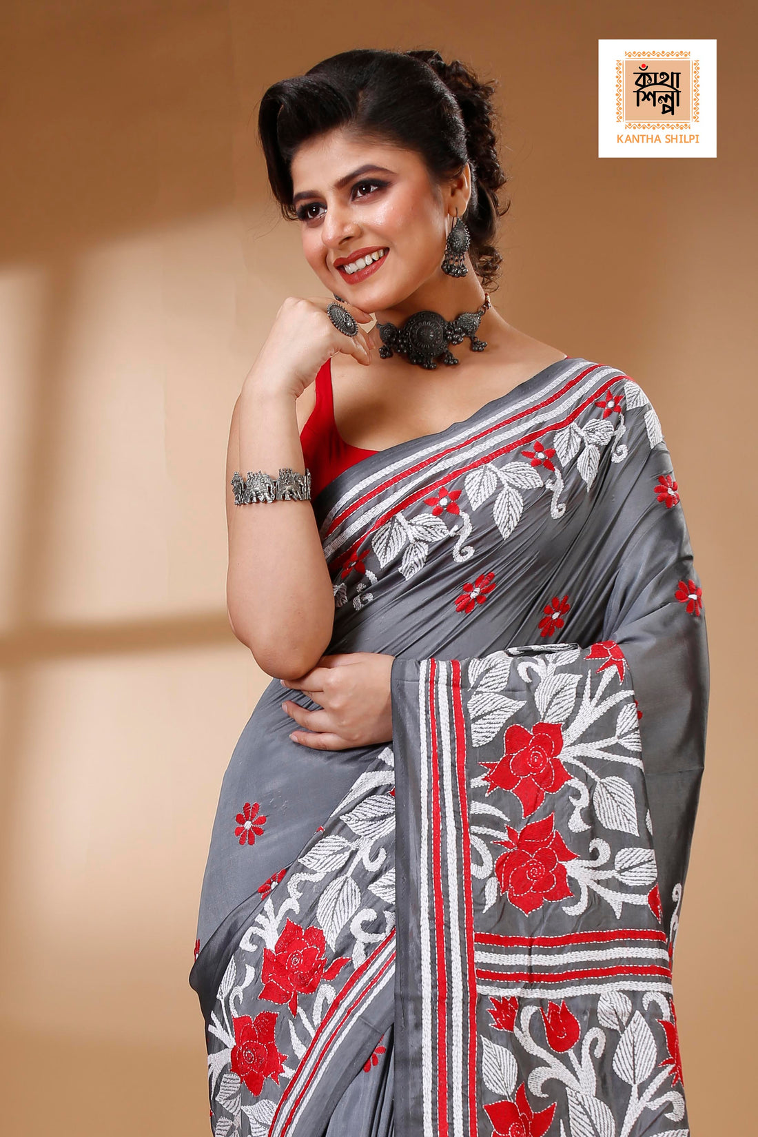 Bangalore Silk Kantha Stitch Saree SN202522973
