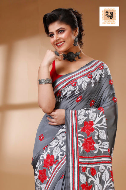 Bangalore Silk Kantha Stitch Saree SN202522973