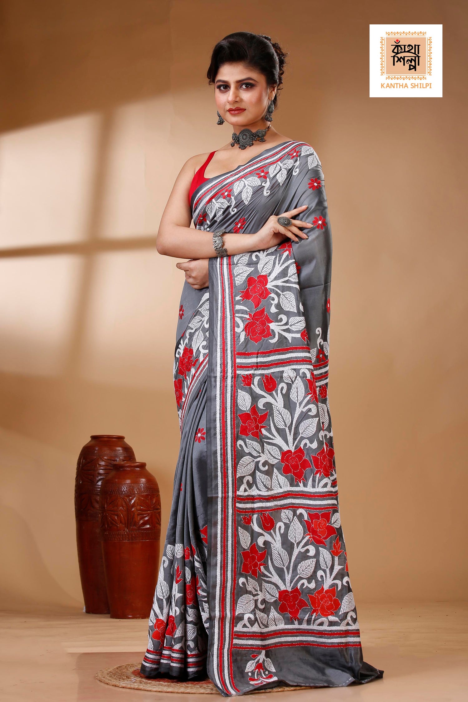 Bangalore Silk Kantha Stitch Saree SN202522973