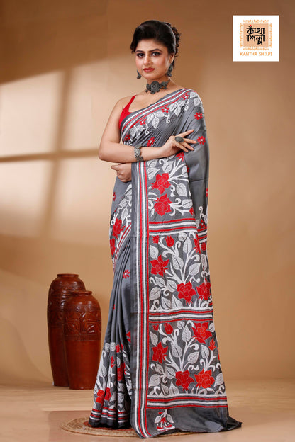 Bangalore Silk Kantha Stitch Saree SN202522973