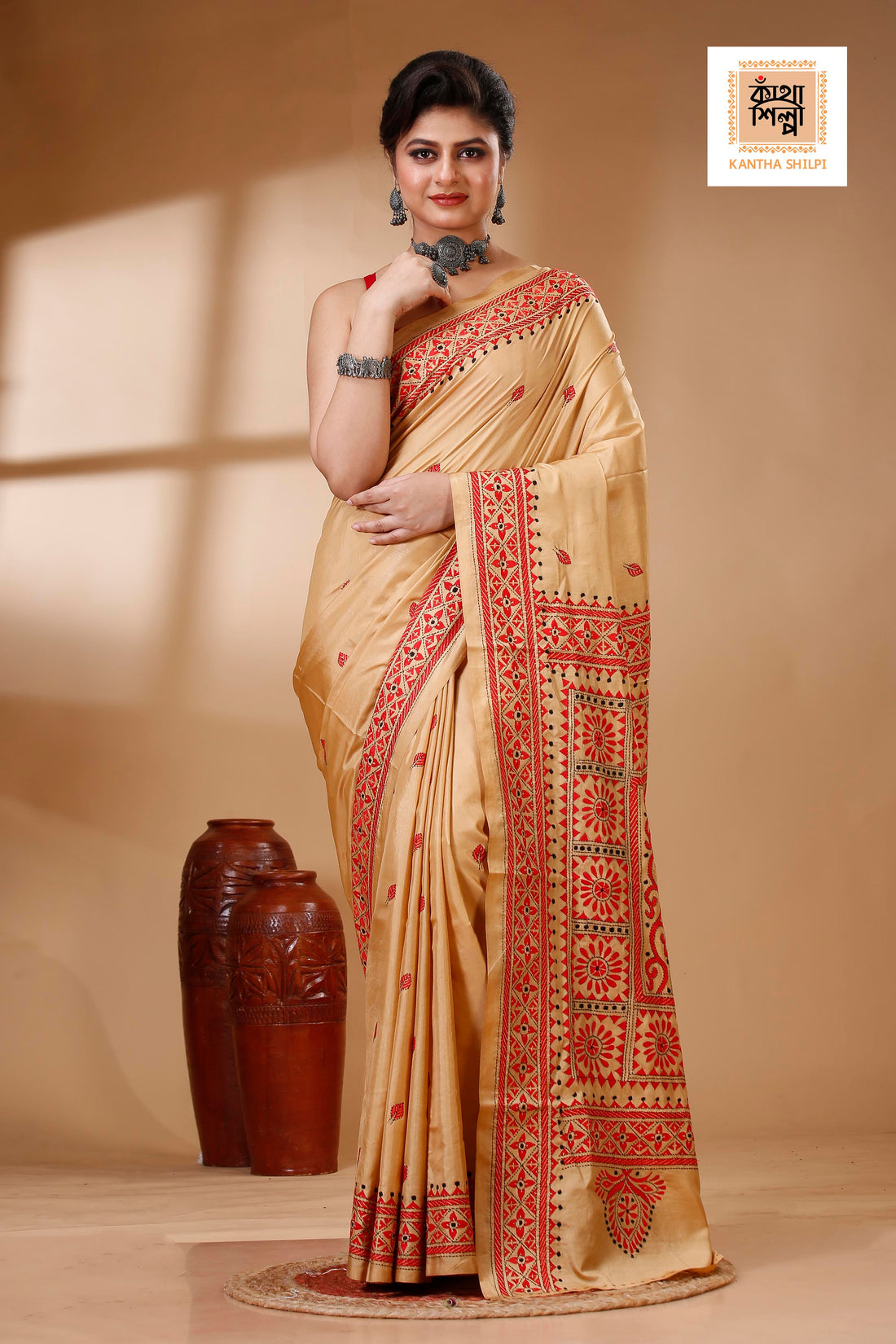 Bangalore Silk Kantha Stitch Saree SN202522979