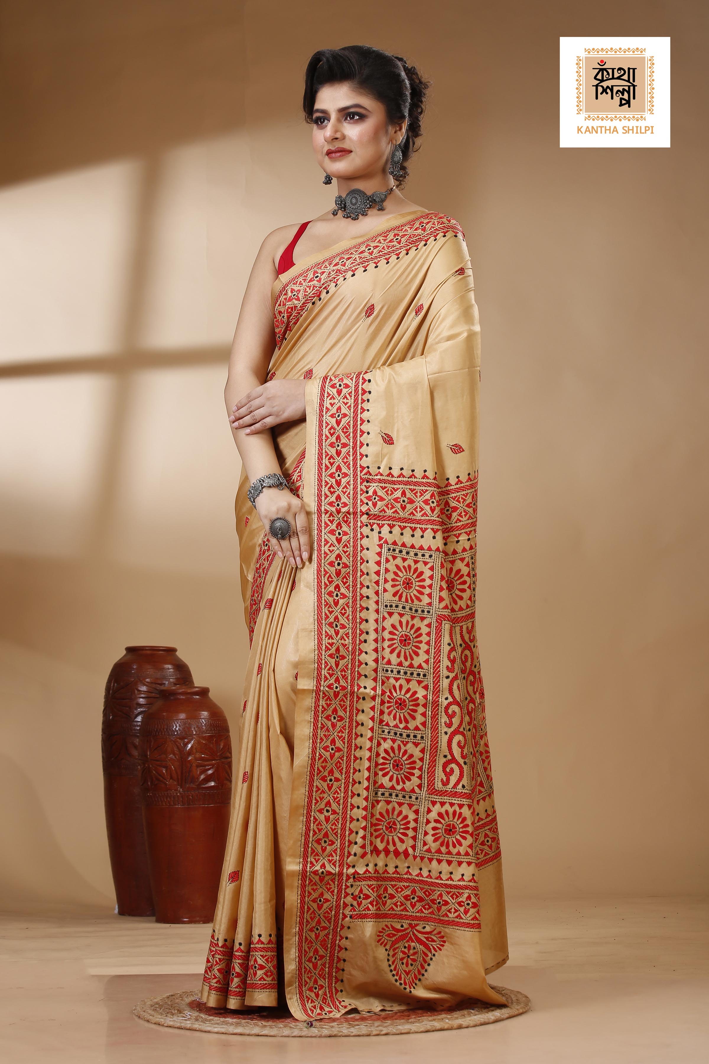 Bangalore Silk Kantha Stitch Saree SN202522979
