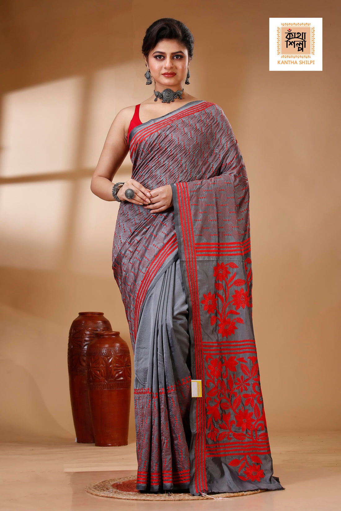 Bangalore Silk Kantha Stitch Saree SN202522985