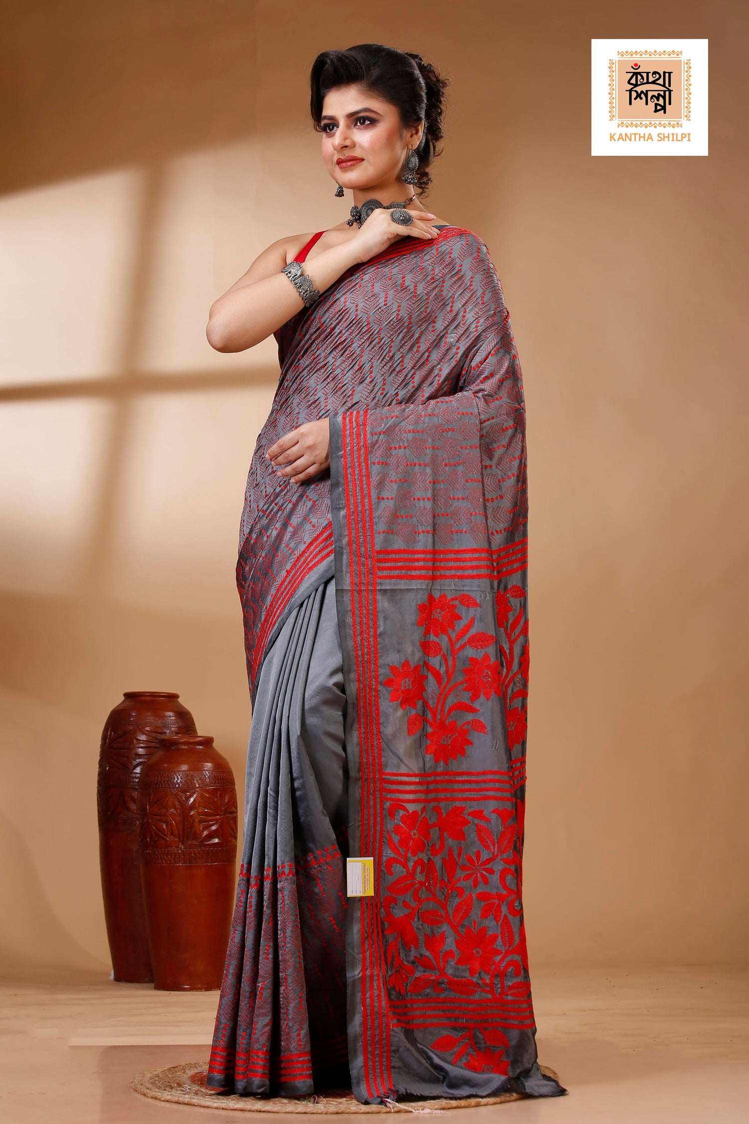 Bangalore Silk Kantha Stitch Saree SN202522985