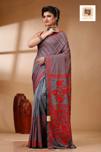 Bangalore Silk Kantha Stitch Saree SN202522985