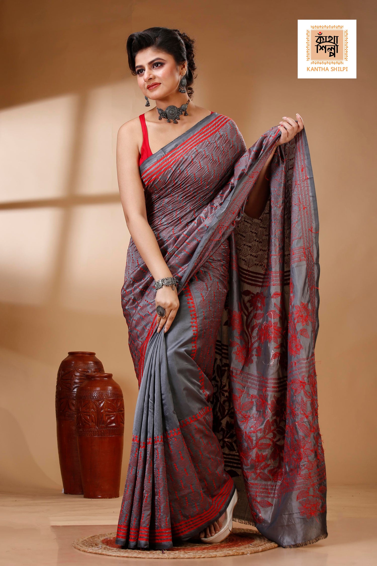 Bangalore Silk Kantha Stitch Saree SN202522985