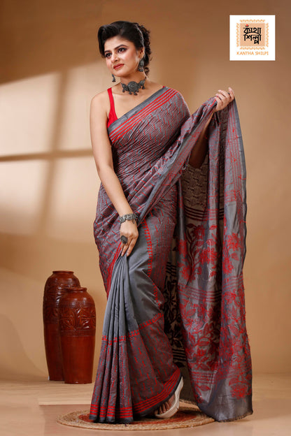 Bangalore Silk Kantha Stitch Saree SN202522985