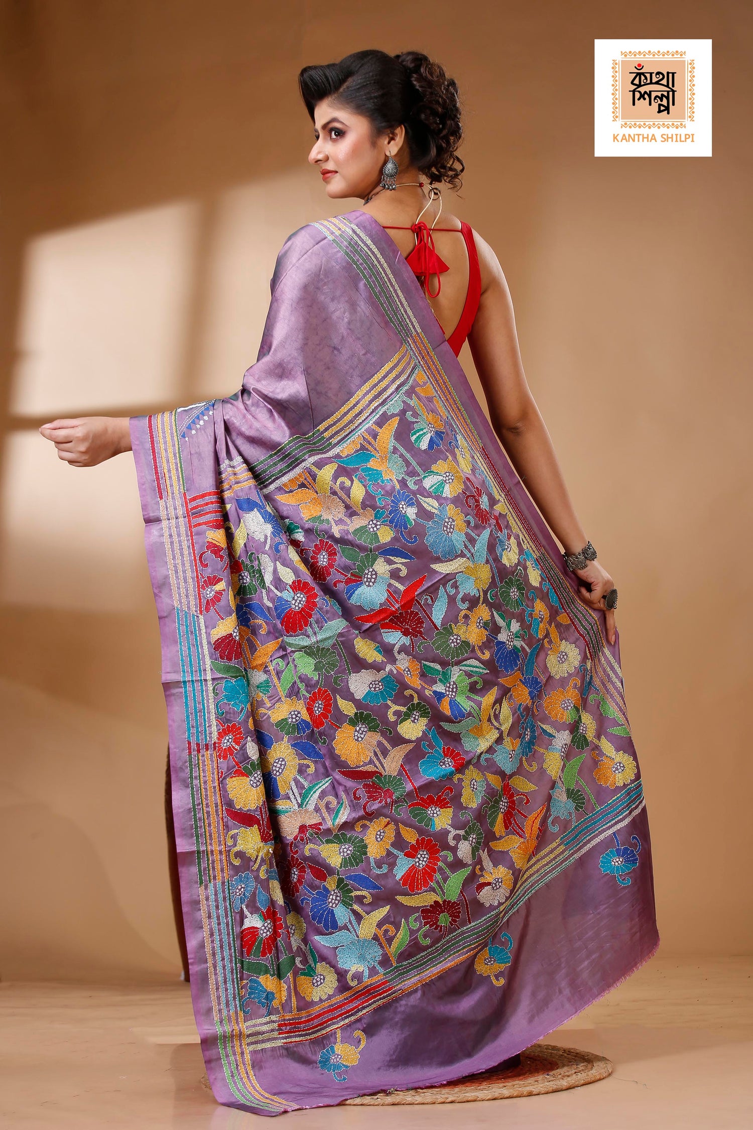 Bangalore Silk Hand Batik and Kantha Stitch Saree SN202523001