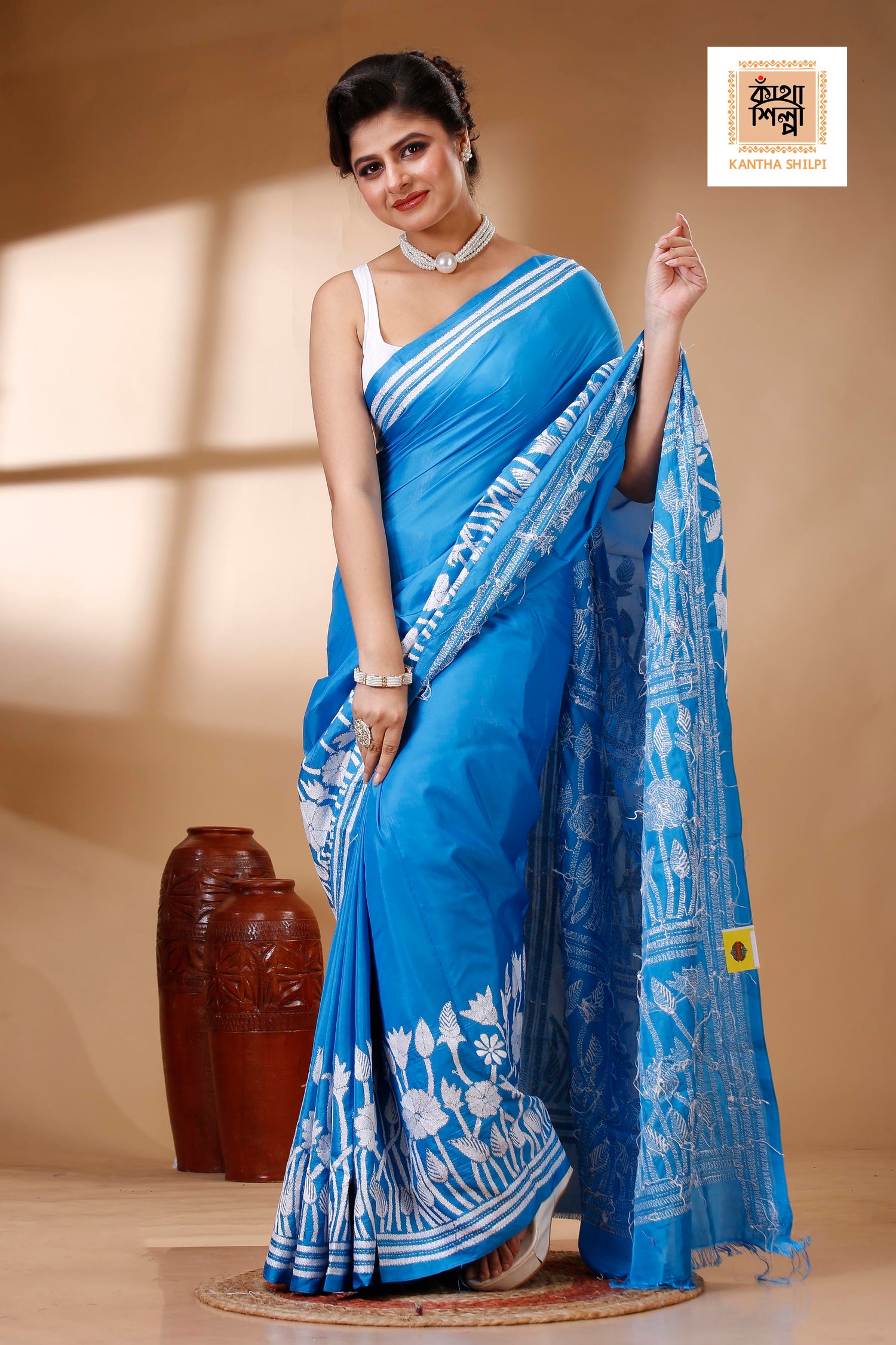 Bangalore Silk Kantha Stitch Saree SN202523007