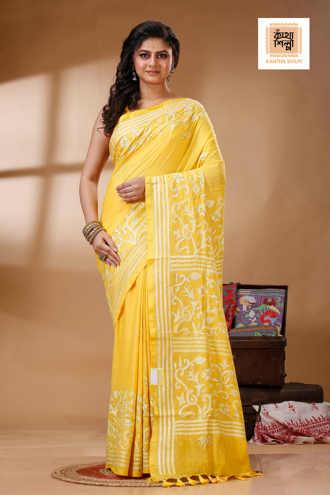 Slub Cotton Kantha Stitch (Hand Embroidery) Saree SN202523013