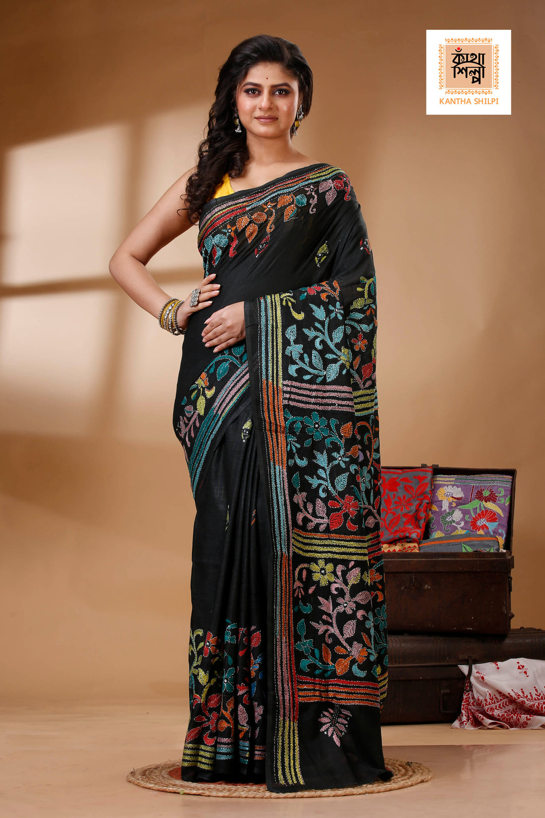 Slub Cotton Kantha Stitch (Hand Embroidery) Saree SN202523019