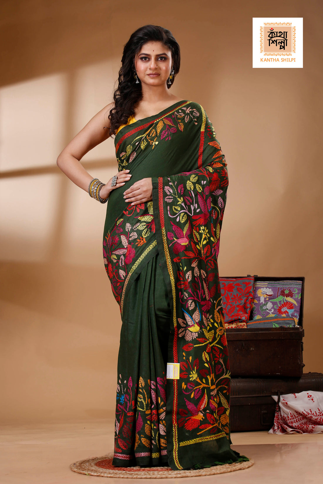 Slub Cotton Kantha Stitch (Hand Embroidery) Saree SN202523043
