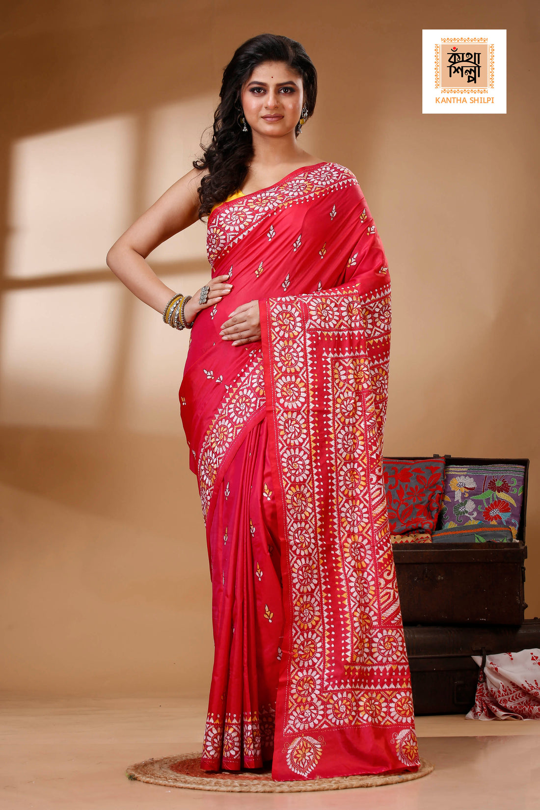 Bangalore Silk Kantha Stitch Saree SN202523091