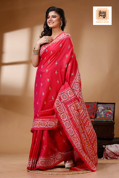 Bangalore Silk Kantha Stitch Saree SN202523091