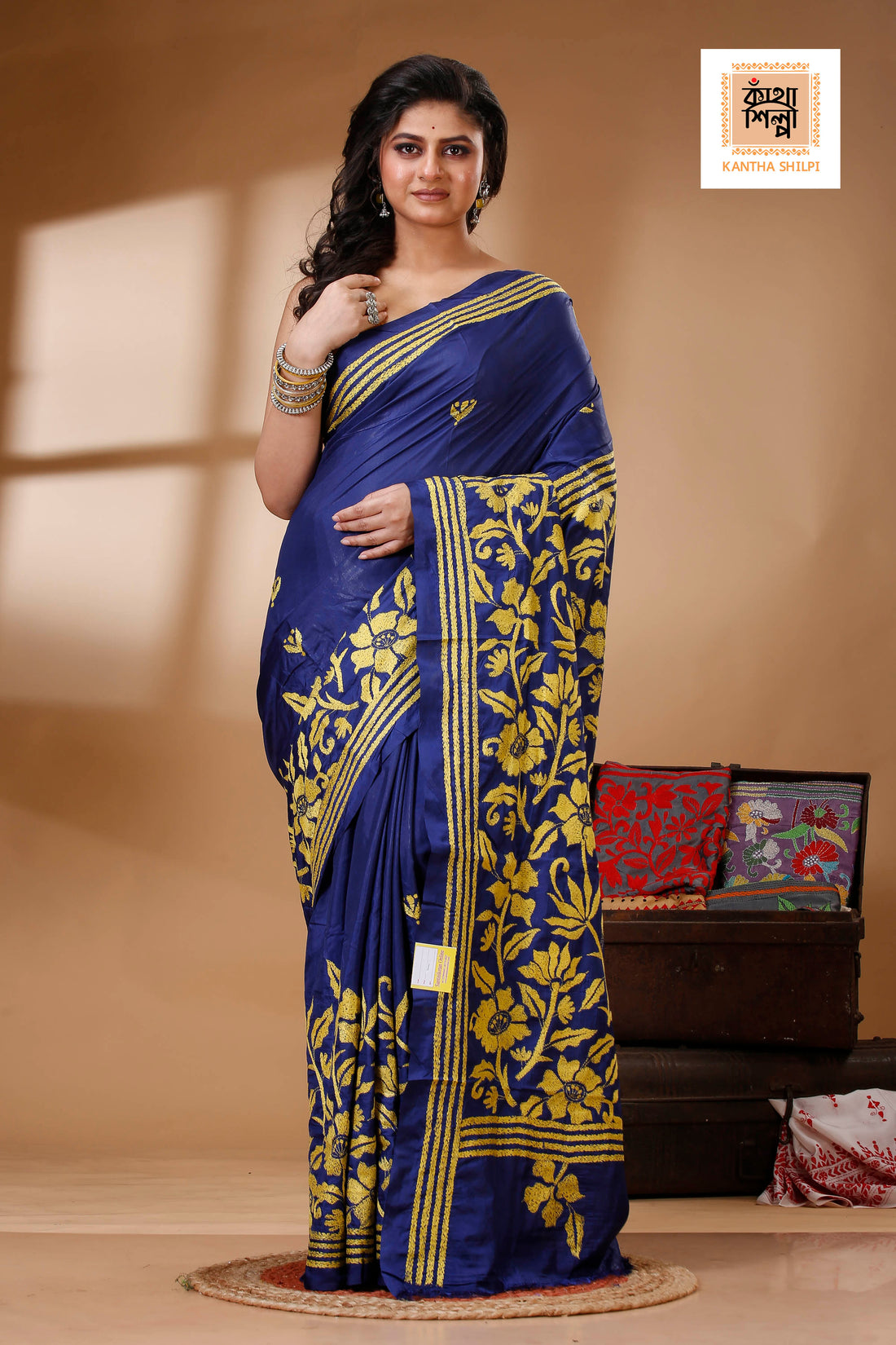 Bangalore Silk Kantha Stitch Saree SN202523110