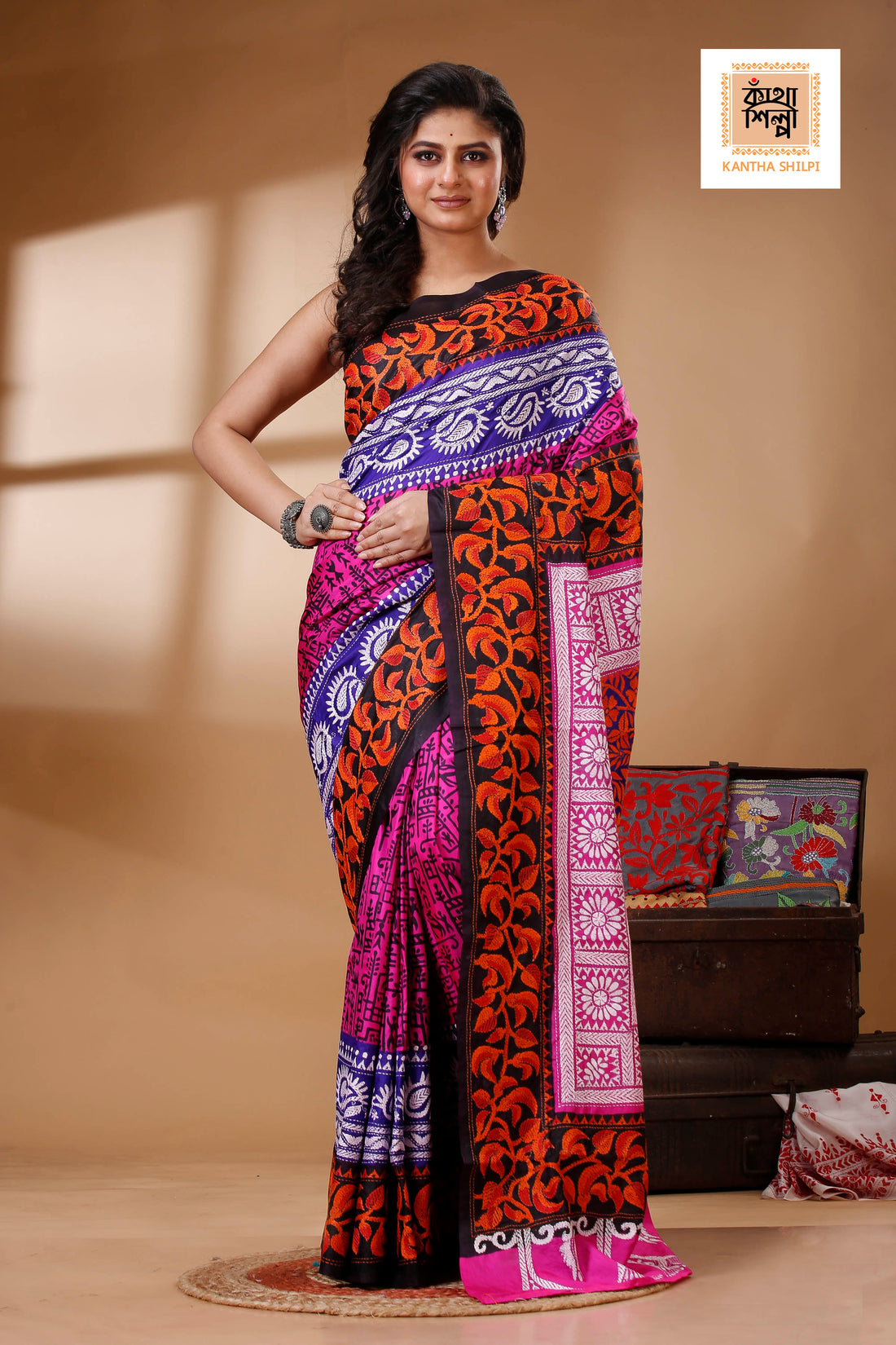 Pure Bangalore Silk Kantha Stitch Saree SN202523207