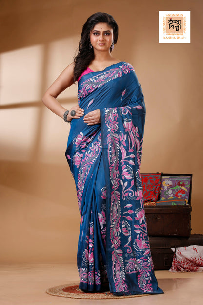 Bangalore Silk Kantha Stitch Saree SN202523237