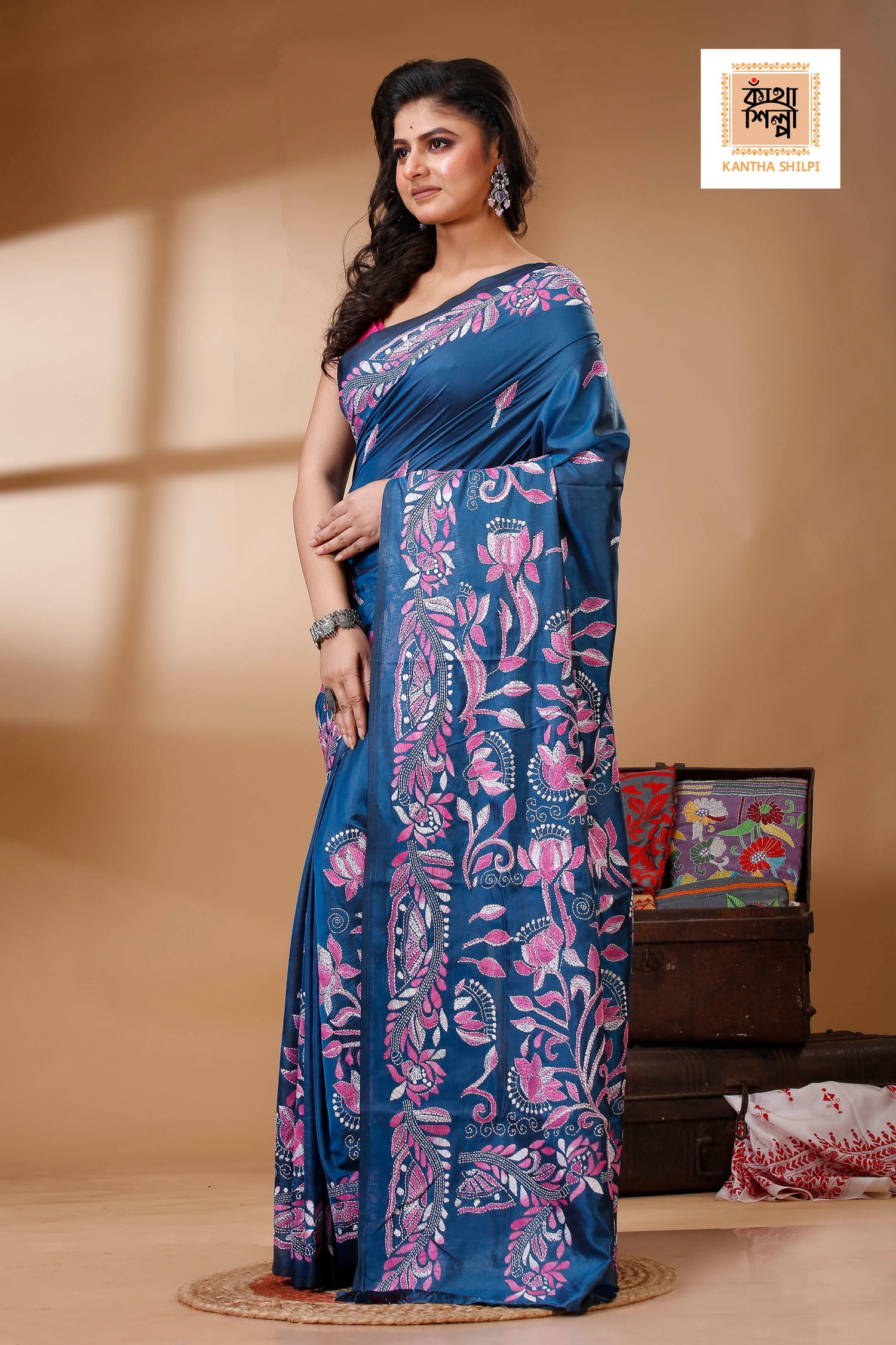 Bangalore Silk Kantha Stitch Saree SN202523237