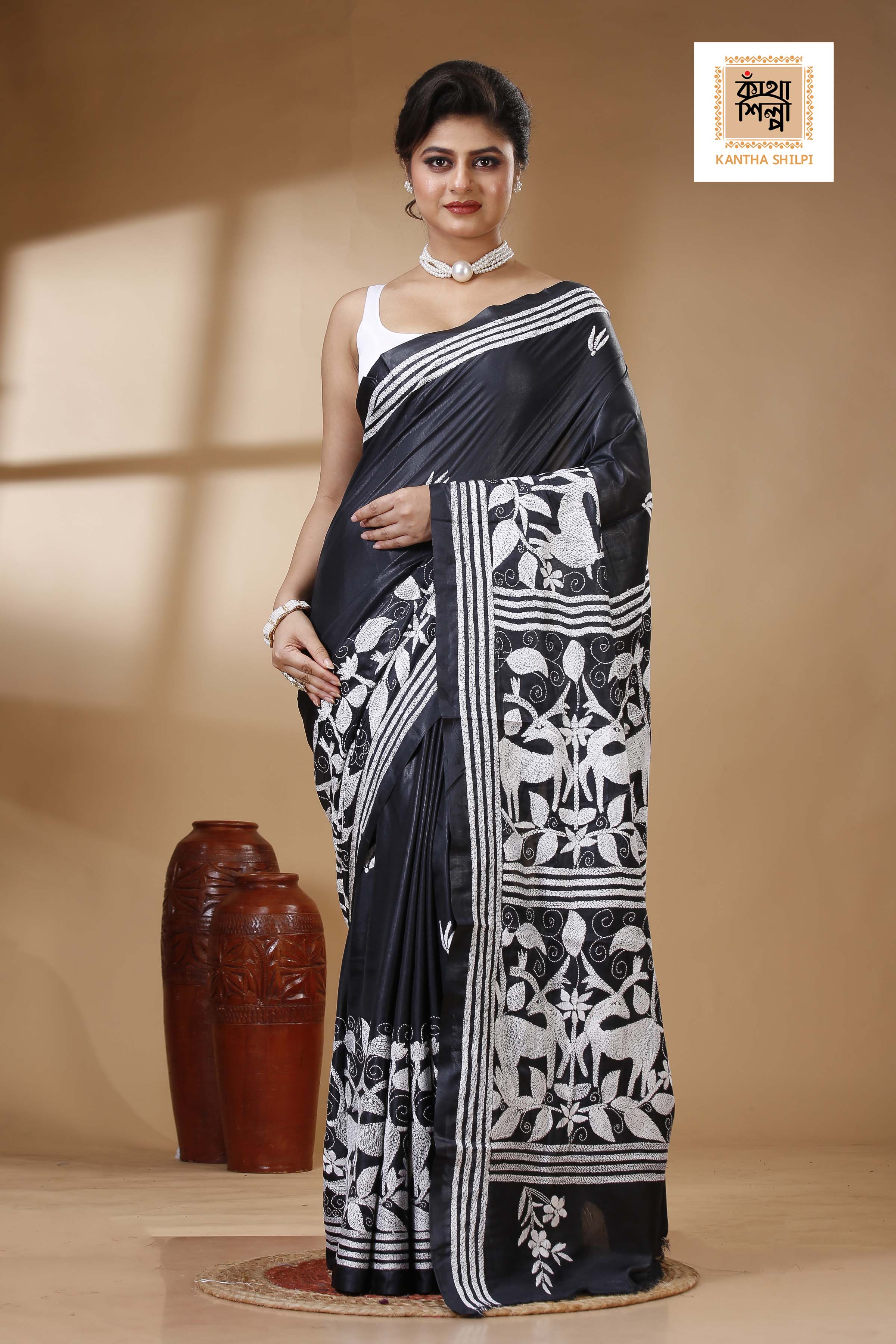 Bangalore Silk Kantha Stitch Saree SN202523261
