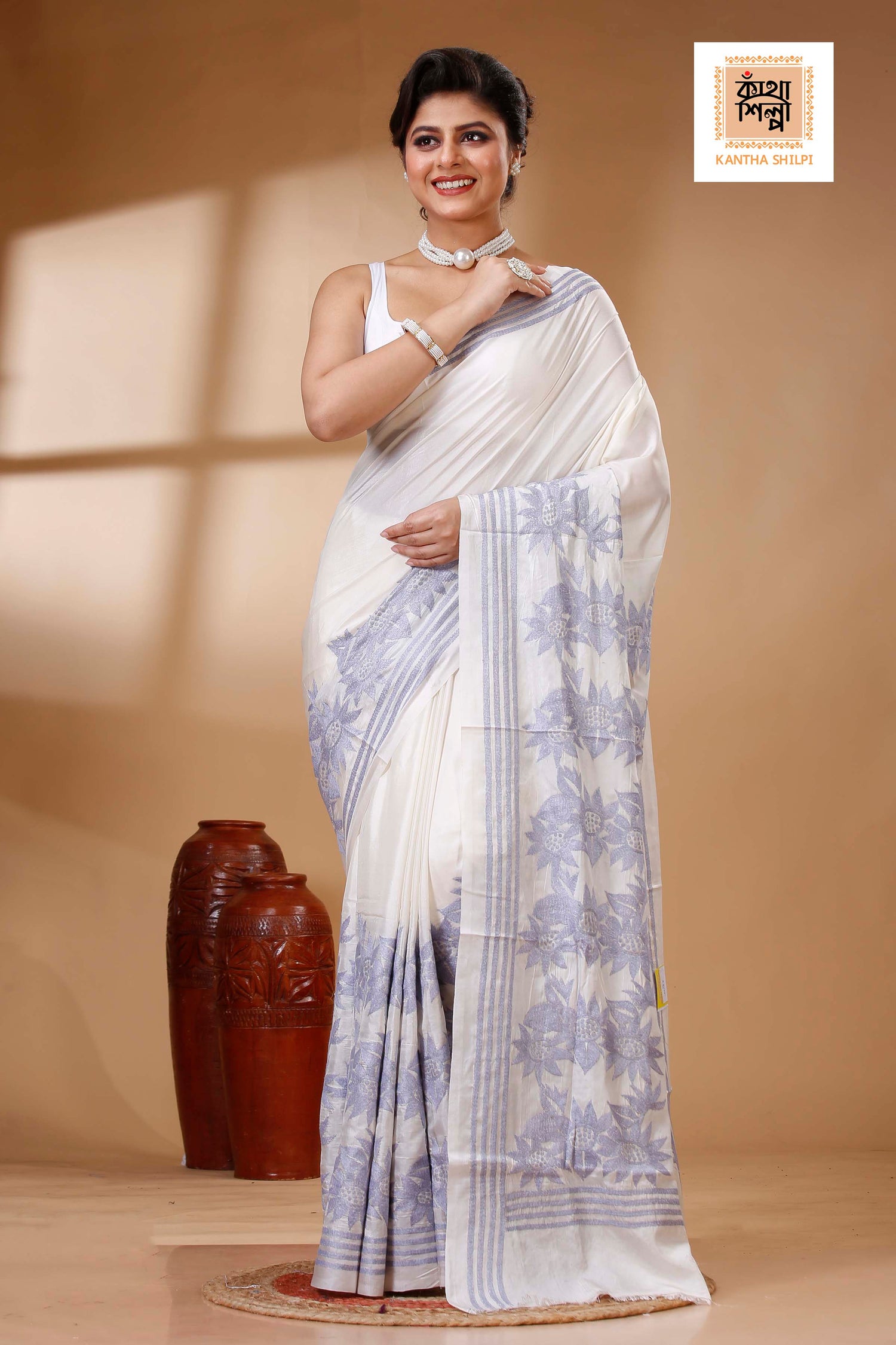 Bangalore Silk Kantha Stitch Saree SN202523279