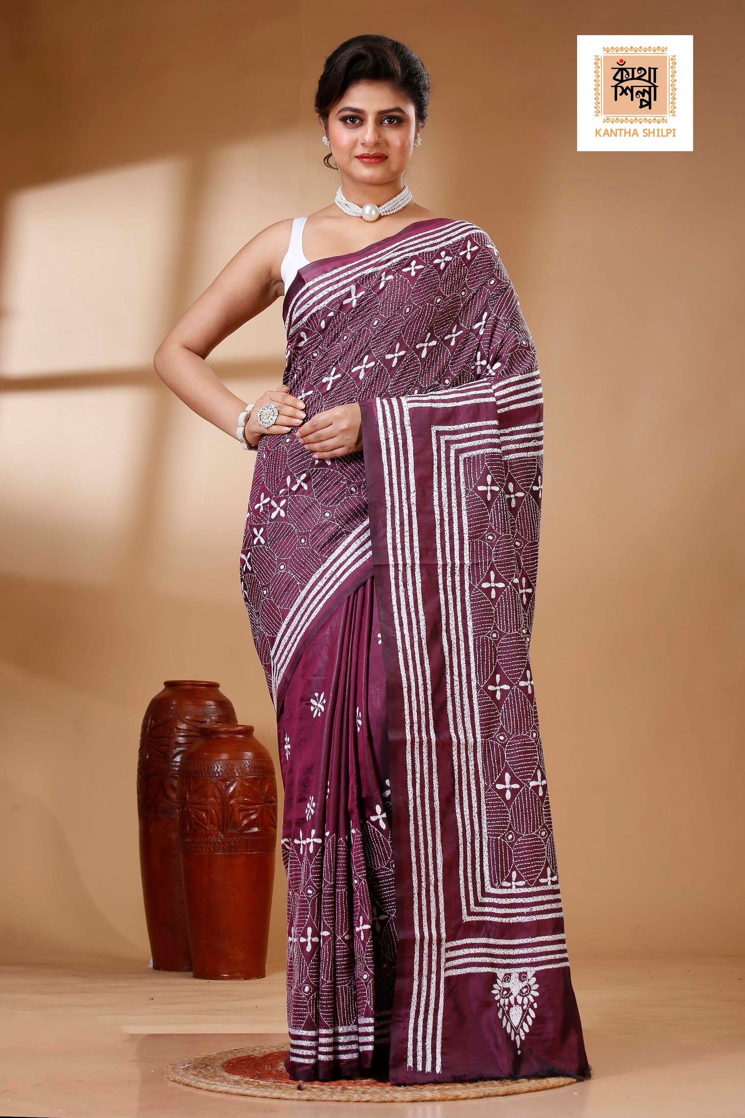 Bangalore Silk Kantha Stitch Saree SN202523291