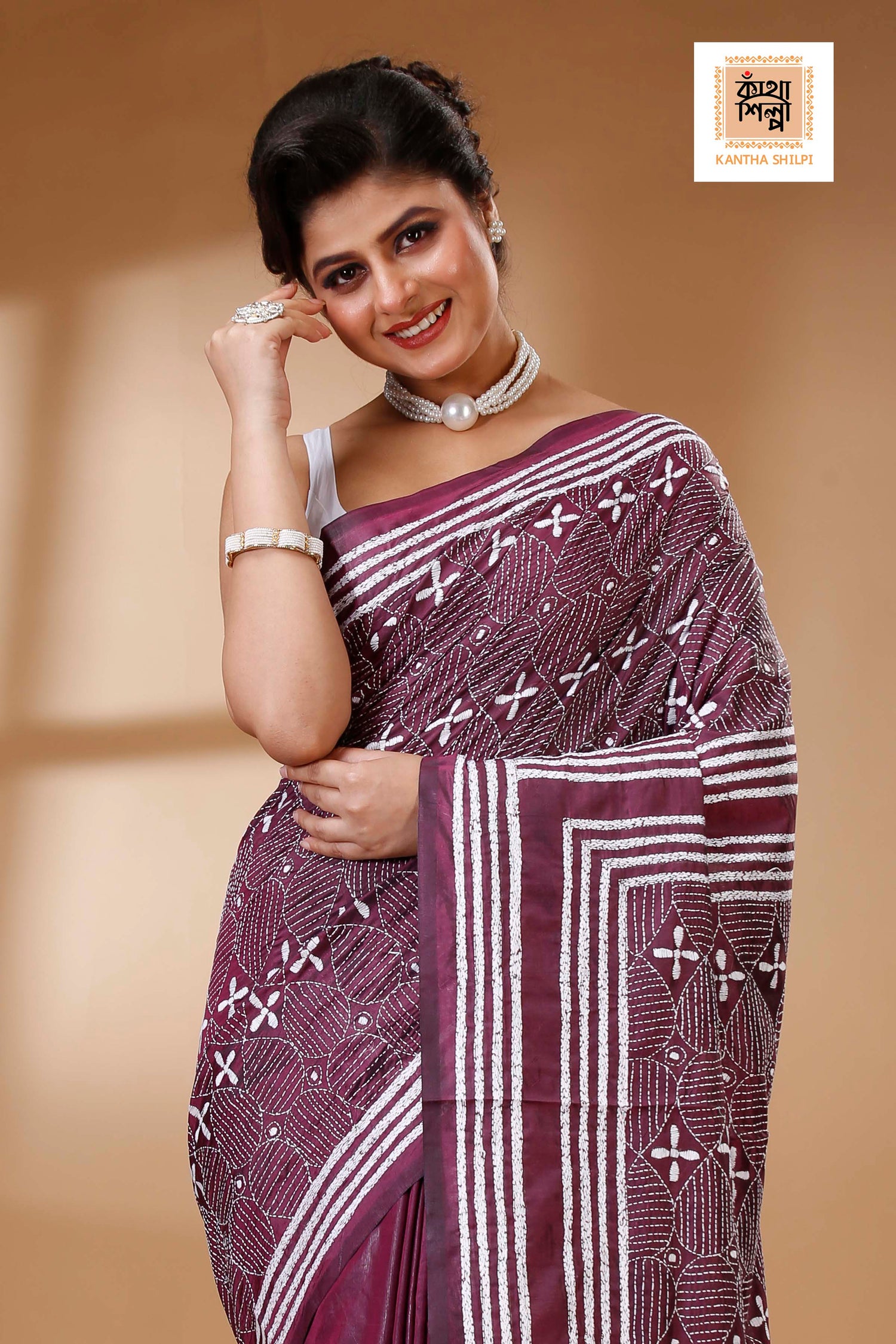 Bangalore Silk Kantha Stitch Saree SN202523291