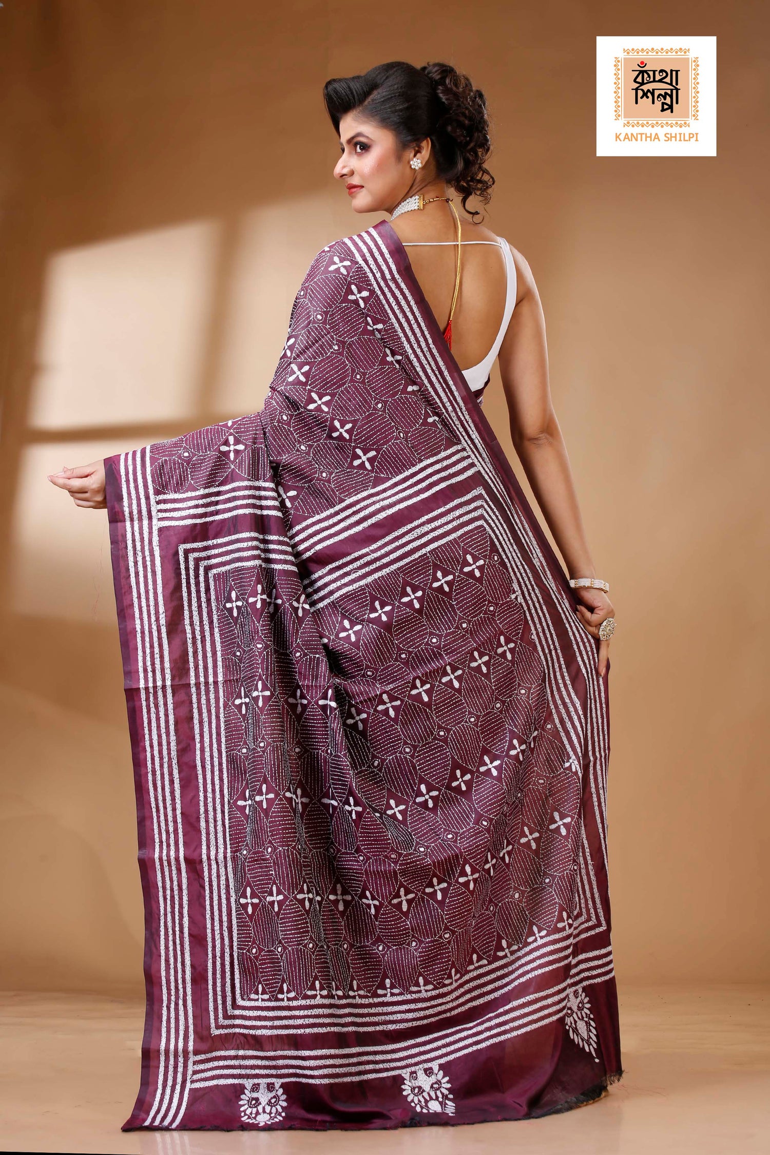 Bangalore Silk Kantha Stitch Saree SN202523291
