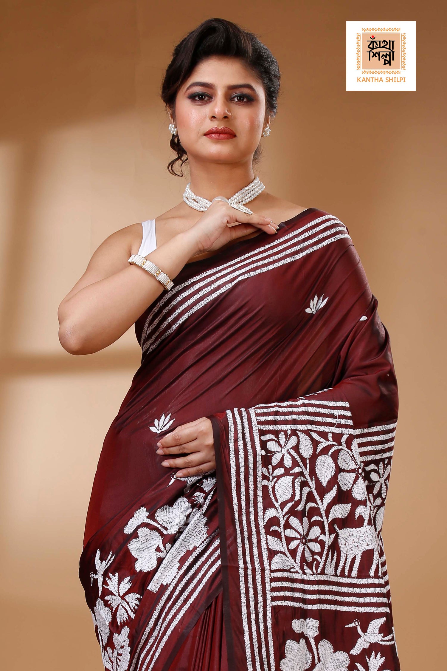 Bangalore Silk Kantha Stitch Saree SN202523304