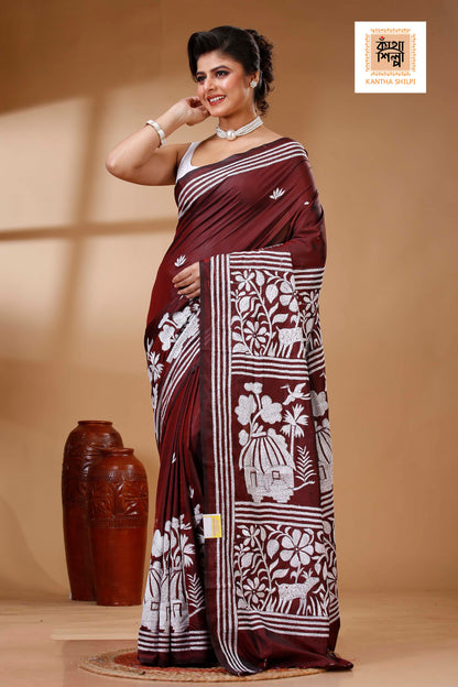 Bangalore Silk Kantha Stitch Saree SN202523304