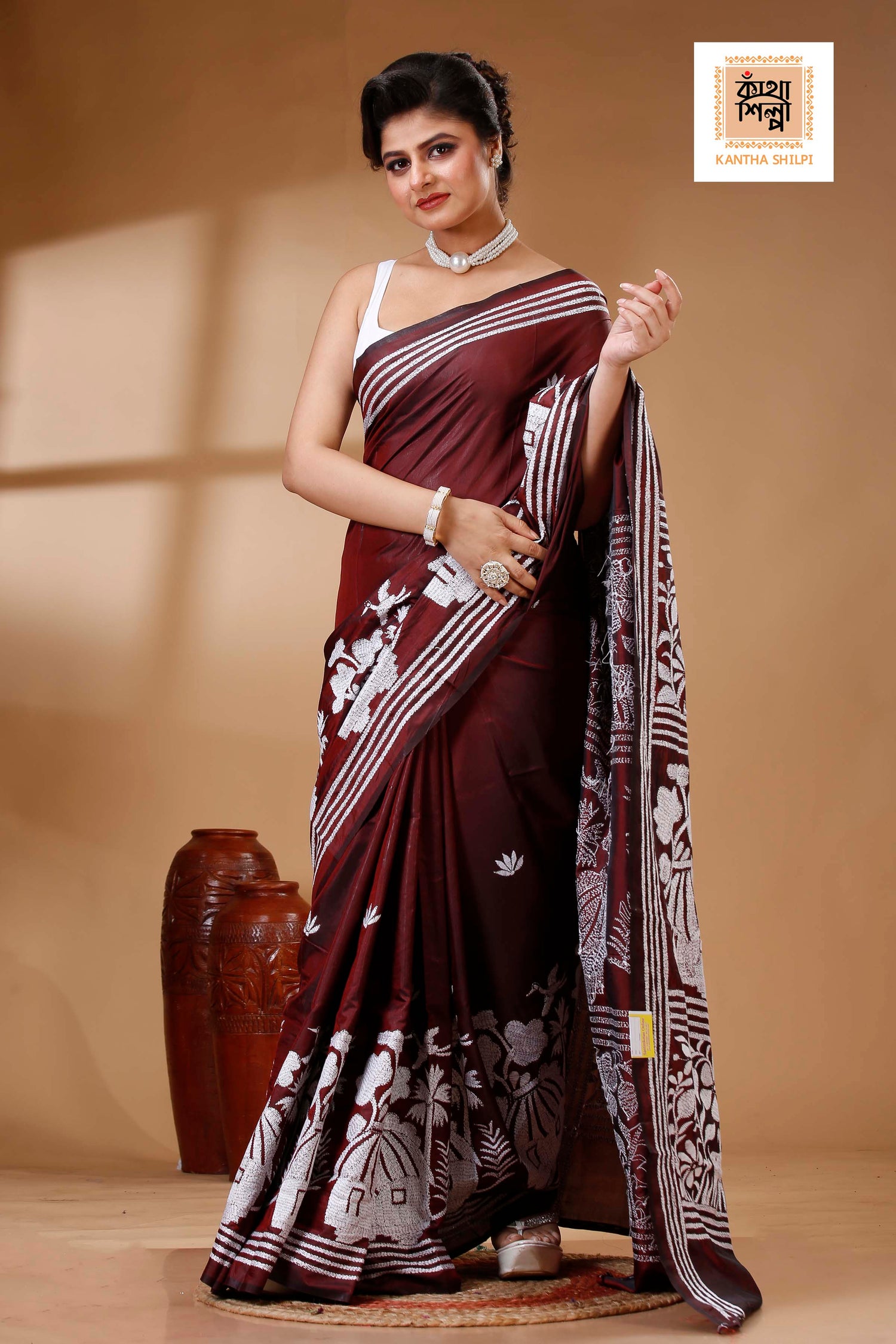 Bangalore Silk Kantha Stitch Saree SN202523304
