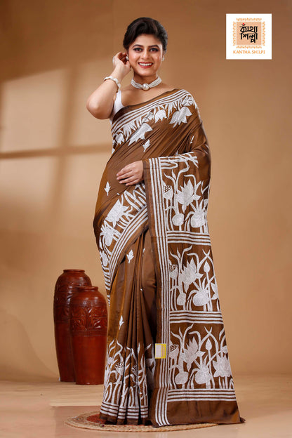 Bangalore Silk Kantha Stitch Saree SN202523310